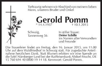Traueranzeige von Gerold Pomm von Pegnitz-Zeitung